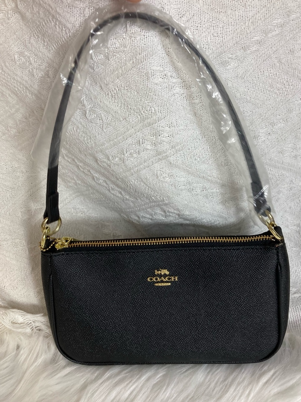 Coach Black Leather Shoulder Bag with Gold Hardware